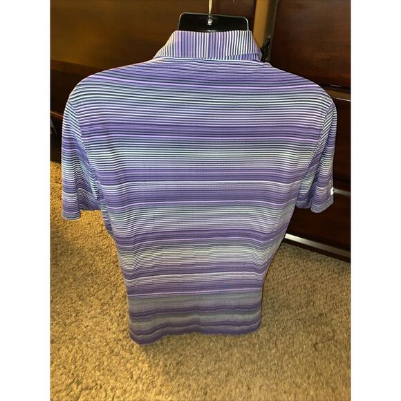 IBKUL Polo Mens‎ Size Medium Purple White Striped UPF 50+ Quick Dry - Picture 4 of 7